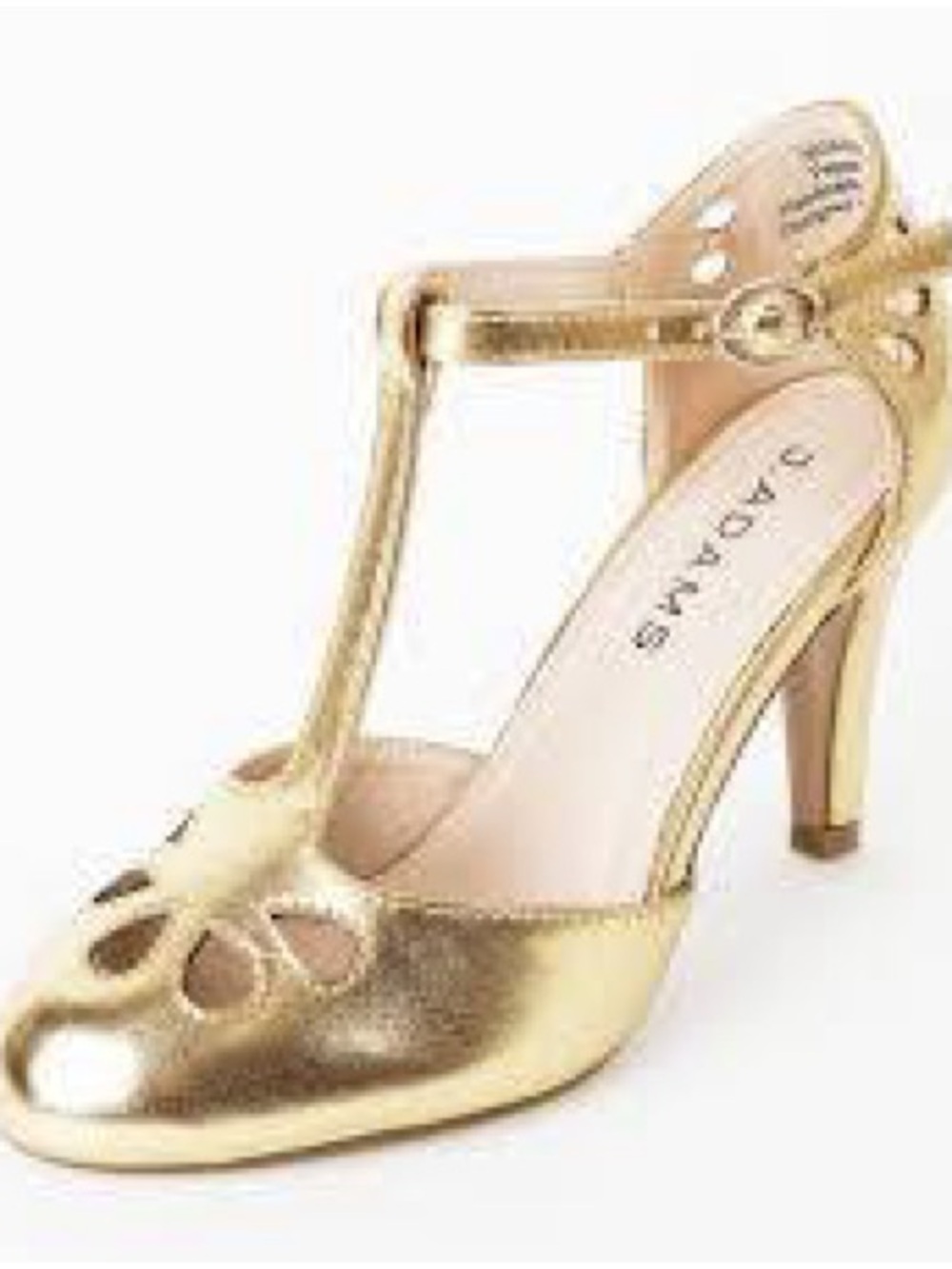 Gold T-Strap Mid Heel Pump by Jordans